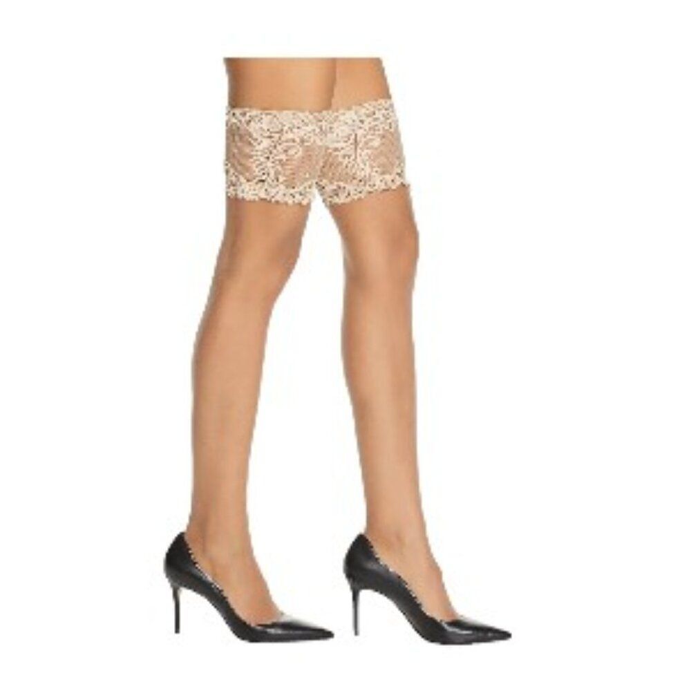 (Bundle of 3 Pair) Natori Silky Sheer Lace Top Thigh High in Honey S/M N…
